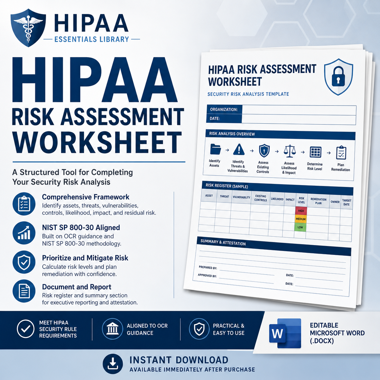 HIPAA risk assessment worksheet template